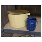 Vintage porcelain enamel stock pot and canister