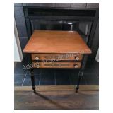 L Hitchcock Style End Table Black Painted Floral