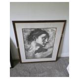 Framed Charcoal Woman Portrait Artwork Framed