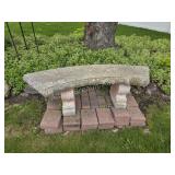 Decorative concrete garden bench, pavers and