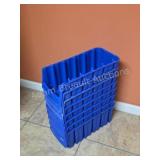Eight heavy duty plastic stackable storage bins