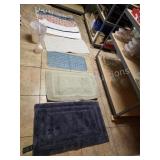 Assorted bathroom items - shower curtains, floor