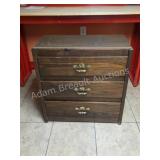 Vintage Dark Pine 3 Drawer Chest Nightstand Brass