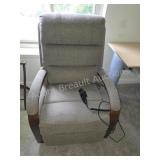 Gray Fabric Power Recliner Chair Wood Arms