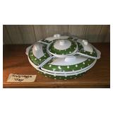 Green Polka Dot Plastic Fruit Veggie Tray Covered