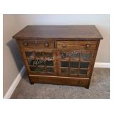 Vintage Oak China Cabinet Buffet Glass Doors