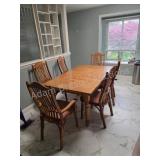 Amish Oak Dining Table 6 Chairs Set 2 Leaves
