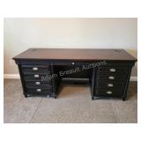 Vintage Black Executive Desk Wood Top