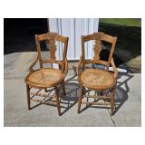 Pair of Vintage Oak Cane Seat Chairs. Set of two