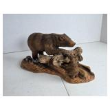 Ken Cole handcarved wooden bear in cub figurine