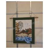 Handmade whitetail deer quilt-like wall tapestry