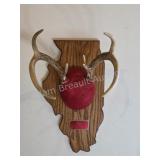 Whitetail deer antlers with custom wooden plaque