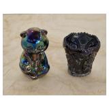 Two pieces vintage carnival Glass iridescent