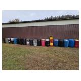 LARGE ASSORTMENT METAL/PLASTIC 50 GAL DRUMS &