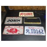 5 ASSORTED LICENSE PLATE HOLDERS AND PLATES