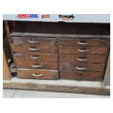 VINTAGE 10 DRAWER WOODEN ORGANIZER W/ CONTENTS