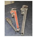 3 VINTAGE PIPE WRENCHES