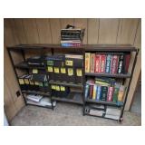 2 VINTAGE METAL STORAGE SHELVES W/ ASSORTED