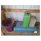 ASSORTED HONEY WAGON, WATER JUGS, BUCKETS