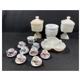 Milkglass Relish Dish, Candy Dishes, Tea Set