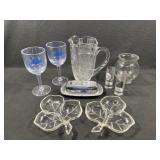 Crystal Etched Floral Pitcher, Shot Glasses, etc