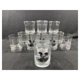 Assorted Clear Glass Cups, Loon Themed