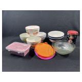 Ceramic Bowls, Lids, Tin, etc