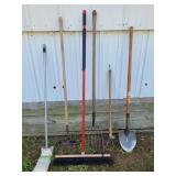 Mop, push broom, pitchfork, shovel