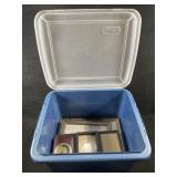 Storage Tote, Picture Frames, Clock