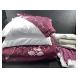 Full size Comforter, Shams, bed skirt, blanket