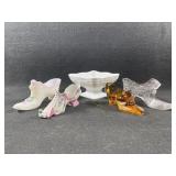 Fenton Glass Shoes, Milk Glass Compote Dish