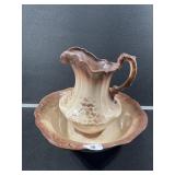Brown Floral Pitcher & Basin