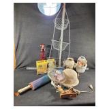 Oriental Fan, Vase, Hanging Fruit Basket, Etc