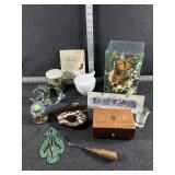 Milk Glass Bird Dish, Butterfly Display, etc