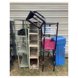 Metal Shelves, Plastic Bin, Plastic Baskets