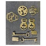 Brass horse medallions, and keys