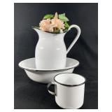 Enamel Coated Basin, Pitcher & Cup