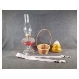 Oil Lamp & Wicker Basket