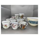 15 Small Teacups, Pyrex bowl- Blue Horizon