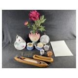 Tea Cup, Saucers and Pottery Vase