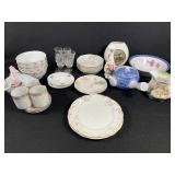 Small plates, glasses, cups, teapot, & more