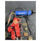 Suspenders, belt buckles, belt, and more