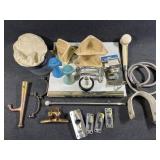 Hand held shower, hooks, flag holders