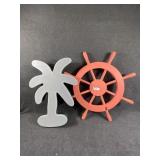 Wood Captains Wheel & Palm Tree