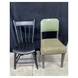 Black Wood Chair, Green Metal, Cushioned Chair
