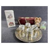 Silver plated tea set,  jewelry box, and more