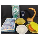 EZ-Shower, banana tree, vase, tupperware, & more