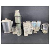 Drinking glasses, thermos, & coffee pot