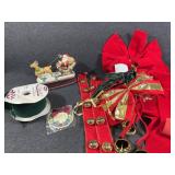 Santa & Sled Figurine, Red Ribbons