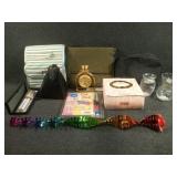 Hand bags, clock, pens, and more